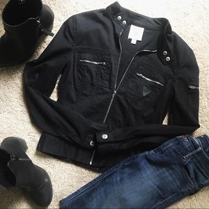 Guess Black Cotton Biker Jacket